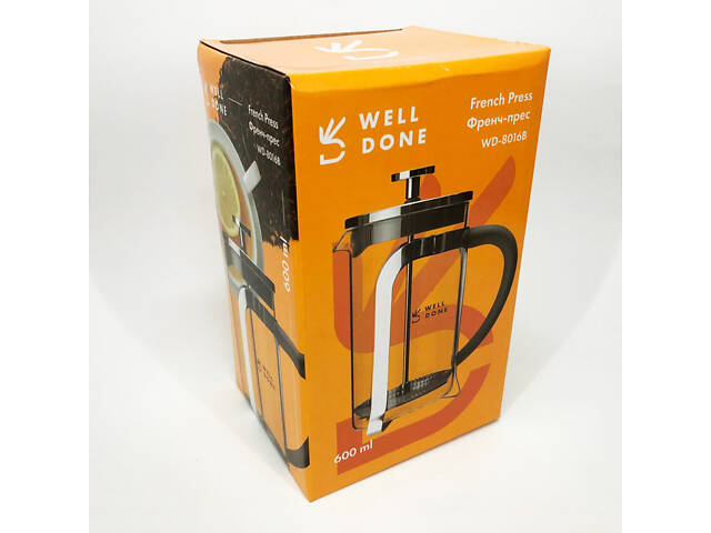 Френч прес Well Done WD-8016B з ручкою soft-touch 600 мл, Френч прес скляний на кухню - Фото 3