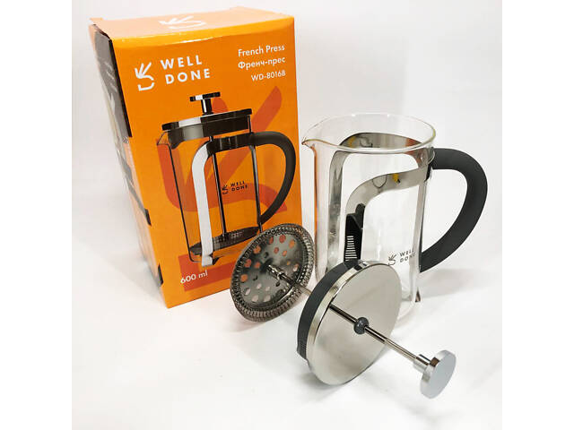 Френч прес Well Done WD-8016B з ручкою soft-touch 600 мл, Френч прес скляний на кухню - Фото 6
