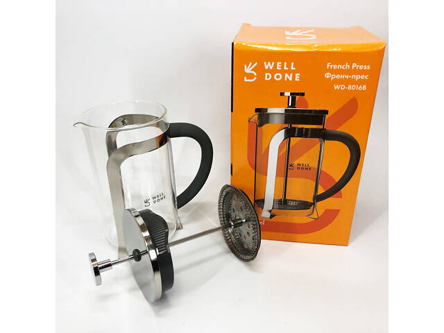 Френч прес Well Done WD-8016B з ручкою soft-touch 600 мл, Френч прес скляний на кухню - Фото 8