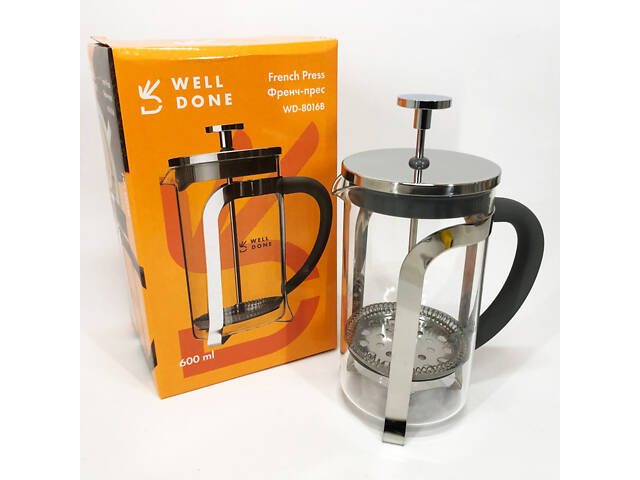 Френч прес Well Done WD-8016B з ручкою soft-touch 600 мл, Френч прес скляний на кухню - Фото 4