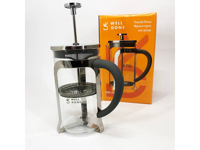 Френч прес Well Done WD-8016B з ручкою soft-touch 600 мл, Френч прес скляний на кухню - Фото 11