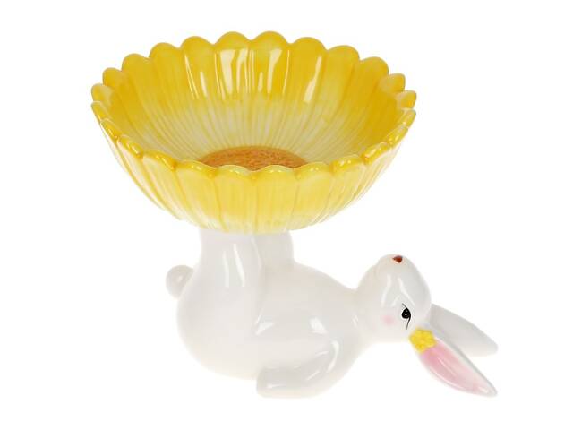 Фруктовница на ножке Bona Di Кролик с цветком 733-579 20 см желтая - Фото 1