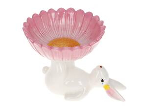 Фруктівниця на ніжці Bona Di Кролик з квіткою 733-580 20 см рожева