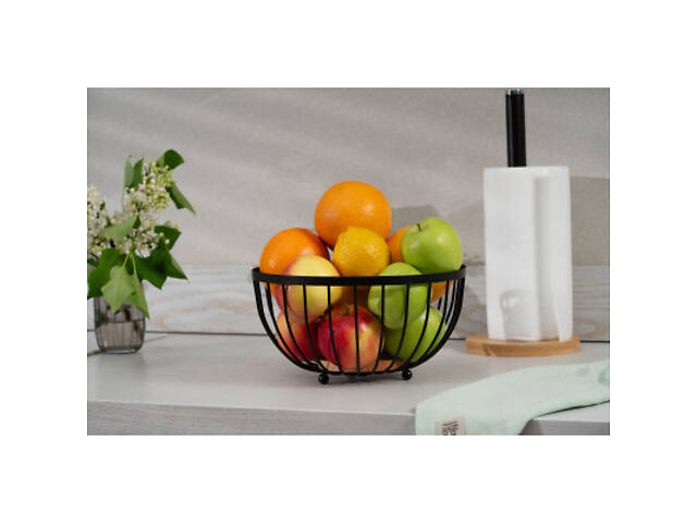 Фруктовница Ardesto Midori 25х25х13см, метал, дерево, чорний (AR0904B) - Фото 2