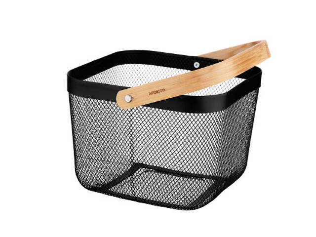 Фруктовница Ardesto Midori з ручкою 25х24.5х18см, метал, дерево, чорний (AR0901B) - Фото 1