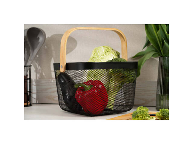Фруктовница Ardesto Midori з ручкою 25х24.5х18см, метал, дерево, чорний (AR0901B) - Фото 7