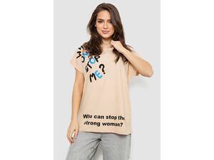 Футболка жіноча з принтом, колір світло-бежевий, 244R3001
