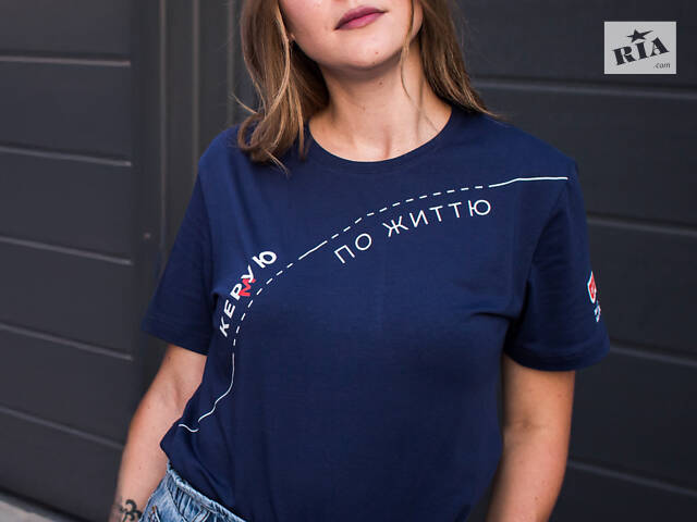 Футболка синяя “Кер(м)ую по життю”, XS размер - Фото 1