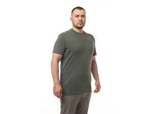Футболка трикотажна з коротким рукавом 100% бавовна зелена без принта хакі XS