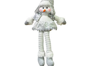 Фигура новогодняя сидячая со свисающими ногами Снеговик 19332 44 см серая