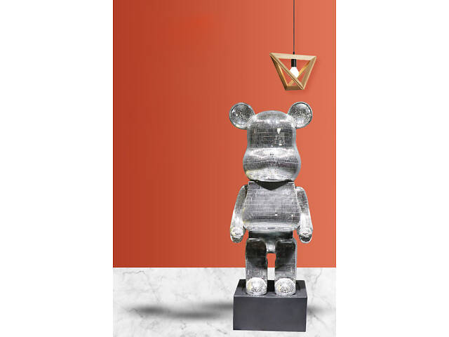 Фігурка Bearbrick срібного кольору на підставці SUPREME 155 см. Іграшка дизайнерська Беарбрик. Фігурка Be@rbrick - Фото 2