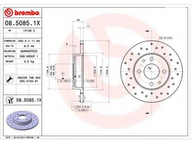 Гальмівний диск BREMBO 0850851X на ALFA ROMEO 155 (167)