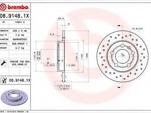 Тормозной диск BREMBO 0891481X на VW GOLF Mk IV (1J1)