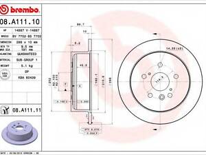 Гальмівний диск BREMBO 08A11111 на TOYOTA HARRIER (MCU3_, MHU3_, ACU3_, GSU3_)