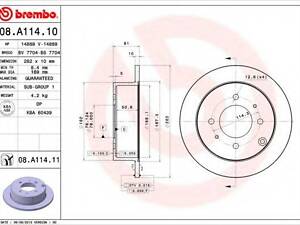 Гальмівний диск BREMBO 08A11411 на HYUNDAI SONATA Mk III (EF)