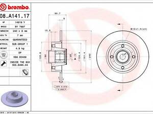 Гальмівний диск BREMBO 08A14117 на RENAULT MODUS / GRAND MODUS (F/JP0_)