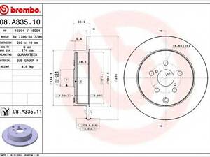 Гальмівний диск BREMBO 08A33510 на TOYOTA AVENSIS Combi (T25)