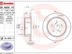 Гальмівний диск BREMBO 08A60511 на SUBARU OUTBACK универсал (BL, BP)