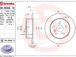 Гальмівний диск BREMBO 08B56611 на TOYOTA CAMRY седан (_XV4_)