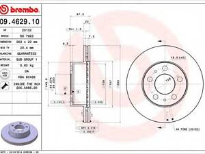 Гальмівний диск BREMBO 09462910 на VOLVO 240 седан (P242, P244)