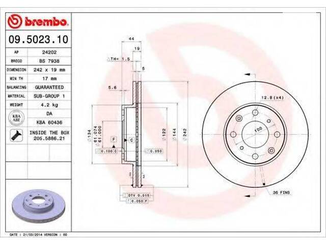 Гальмівний диск BREMBO 09502310 на HONDA BALLADE IV седан (ED)