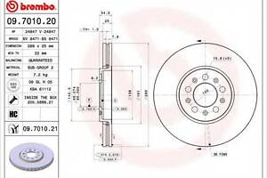 Гальмівний диск BREMBO 09701021 на AUDI A3 (8L1)