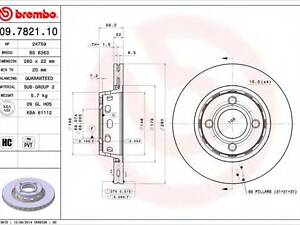 Тормозной диск BREMBO 09782110 на AUDI COUPE (89, 8B)