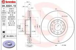 Гальмівний диск BREMBO 09832411 на AUDI A8 седан (4D2, 4D8)