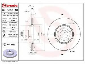 Гальмівний диск BREMBO 09863311 на VOLVO S80 I седан (TS, XY)