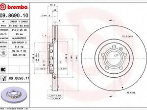 Гальмівний диск BREMBO 09869011 на AUDI A6 седан (4B2, C5)