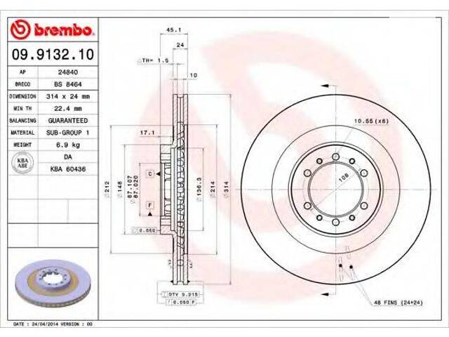 Тормозной диск BREMBO 09913210 на MITSUBISHI G-WAGON (K90)