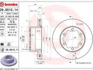 Гальмівний диск BREMBO 09951014 на MERCEDES-BENZ SPRINTER 5-t з бортовою платформою/ходова частина (906)