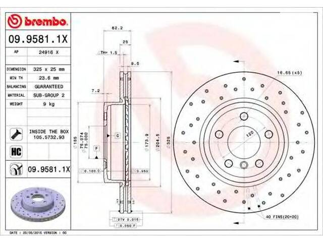 Тормозной диск BREMBO 0995811X на BMW X3 (E83)