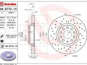 Гальмівний диск BREMBO 0997721X на VW PASSAT (362)