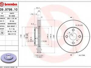 Гальмівний диск BREMBO 09979810 на TOYOTA PRIUS седан (NHW11_)