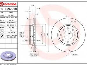 Гальмівний диск BREMBO 09999710 на KIA SPECTRA седан (LD)