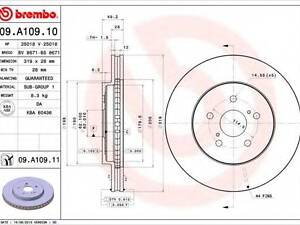 Гальмівний диск BREMBO 09A10911 на TOYOTA HARRIER (MCU3_, MHU3_, ACU3_, GSU3_)