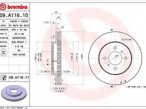 Гальмівний диск BREMBO 09A11611 на MITSUBISHI LANCER Mk IV (C6_A, C7_A)