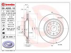 Гальмівний диск BREMBO 09A20011 на VW PASSAT (362)