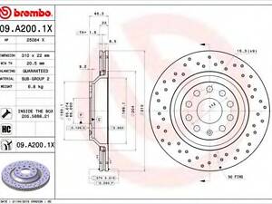 Тормозной диск BREMBO 09A2001X на AUDI A3 Sportback (8PA)