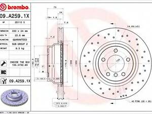 Тормозной диск BREMBO 09A2591X на BMW 3 Touring (E91)