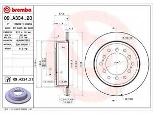 Гальмівний диск BREMBO 09A33421 на TOYOTA LAND CRUISER PRADO (KDJ15_, GRJ15_)