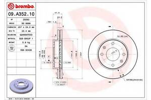 Гальмівний диск BREMBO 09A35210 на HYUNDAI SONATA Mk III (EF)