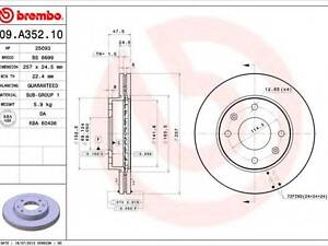 Гальмівний диск BREMBO 09A35210 на HYUNDAI SONATA Mk III (EF)