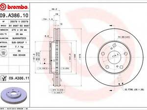 Гальмівний диск BREMBO 09A38611 на TOYOTA SCEPTER (_CV1_, _XV1_, _V1_)