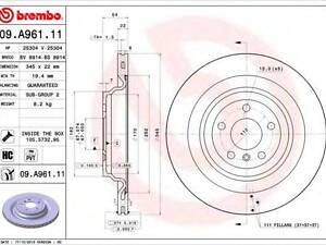Гальмівний диск BREMBO 09A96111 на MERCEDES-BENZ M-CLASS (W166)