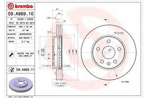 Гальмівний диск BREMBO 09A96910 на SAAB 9-5 (YS3G)