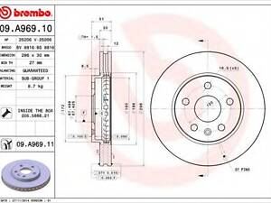 Гальмівний диск BREMBO 09A96910 на SAAB 9-5 (YS3G)