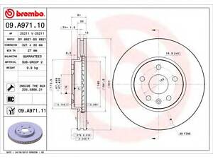 Гальмівний диск BREMBO 09A97111 на SAAB 9-5 (YS3G)