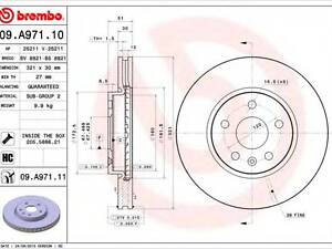 Гальмівний диск BREMBO 09A97111 на SAAB 9-5 (YS3G)